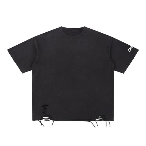 CAUTION Snow Washed Raw-Hem T-Shirt