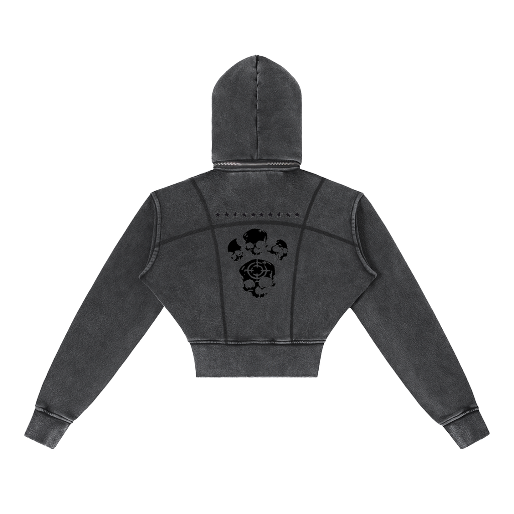 CAUTION Vintage Washed Cropped Fleece Hoodie