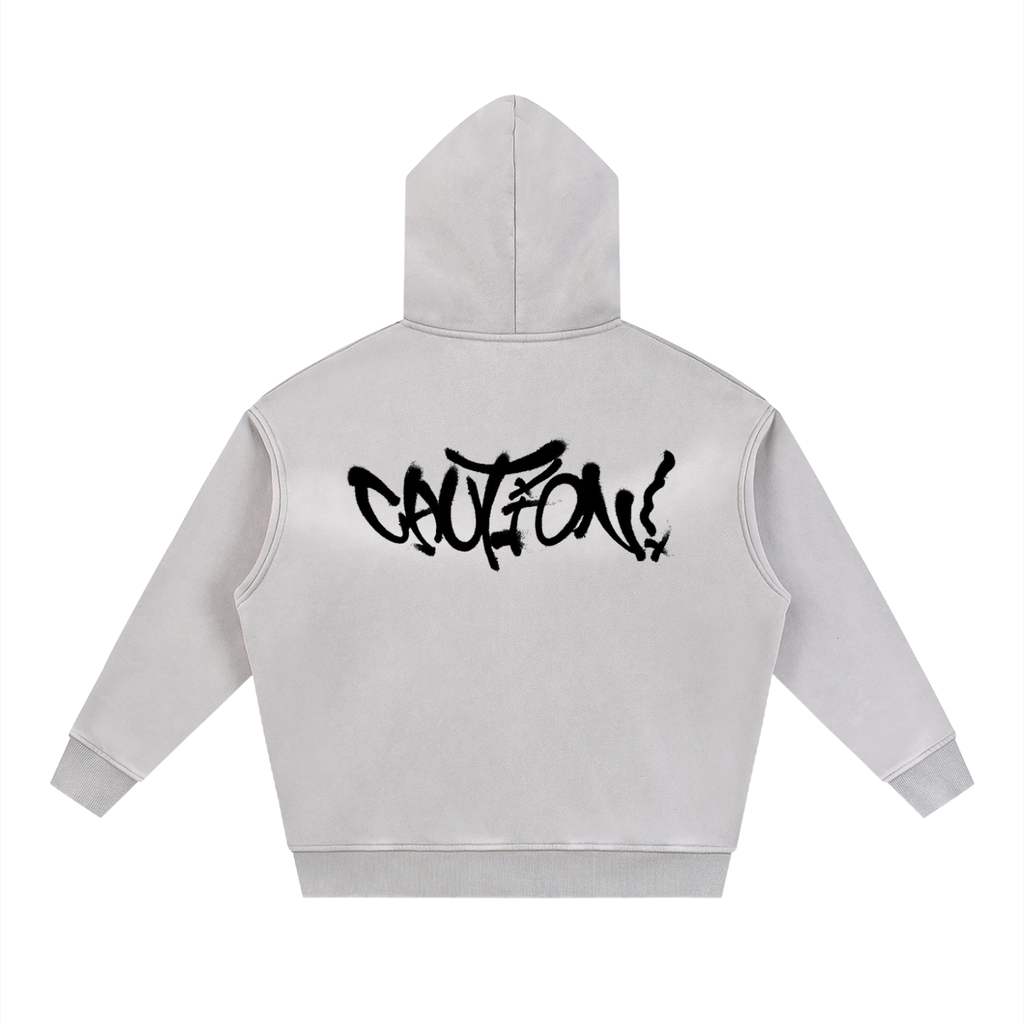 CAUTION Sunfade Two-way Zipper Boxy Fleece Hoodie