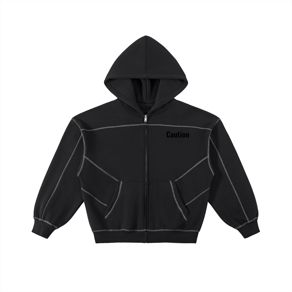Contrast-Stitched Boxy Fleece Zip Hoodie