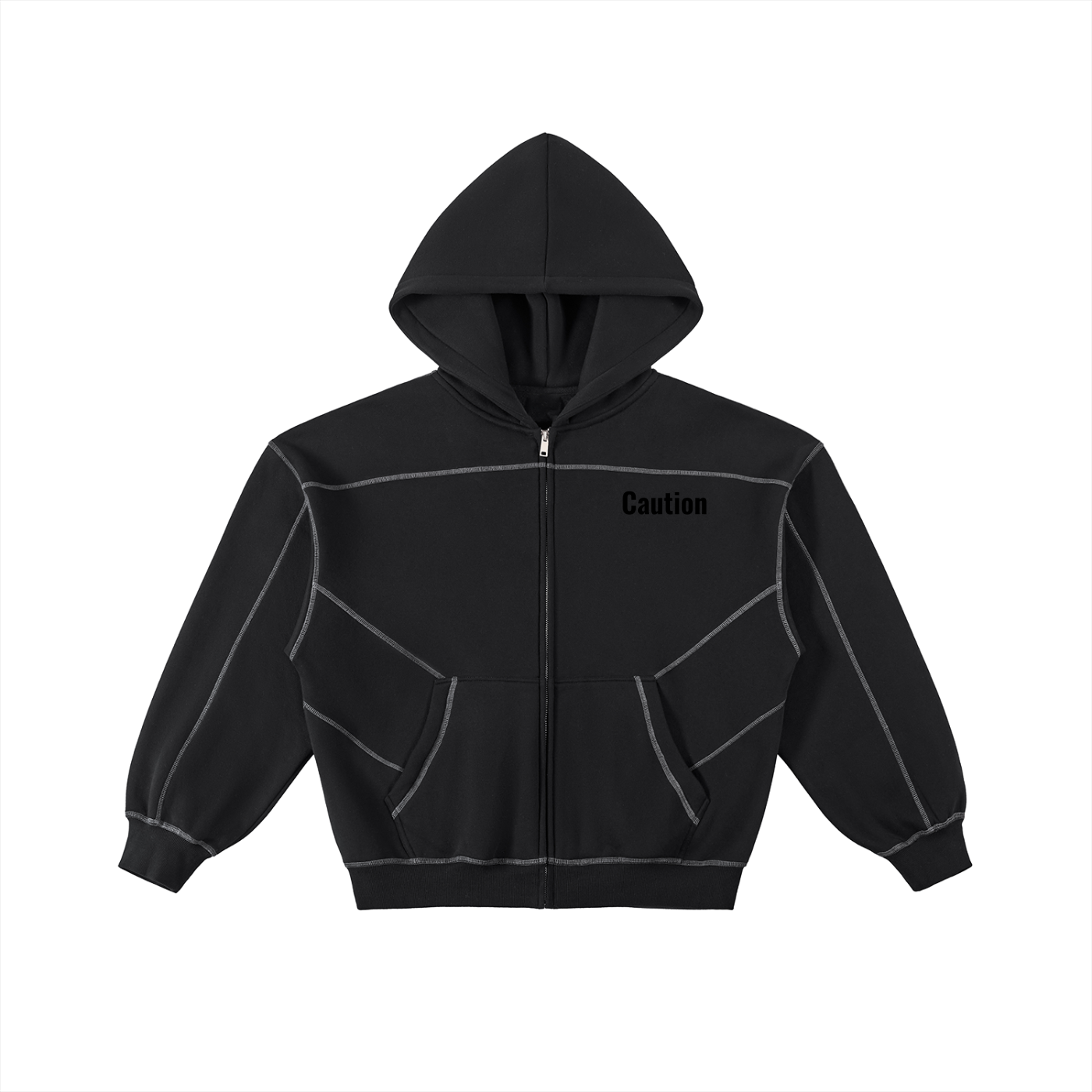 Contrast-Stitched Boxy Fleece Zip Hoodie