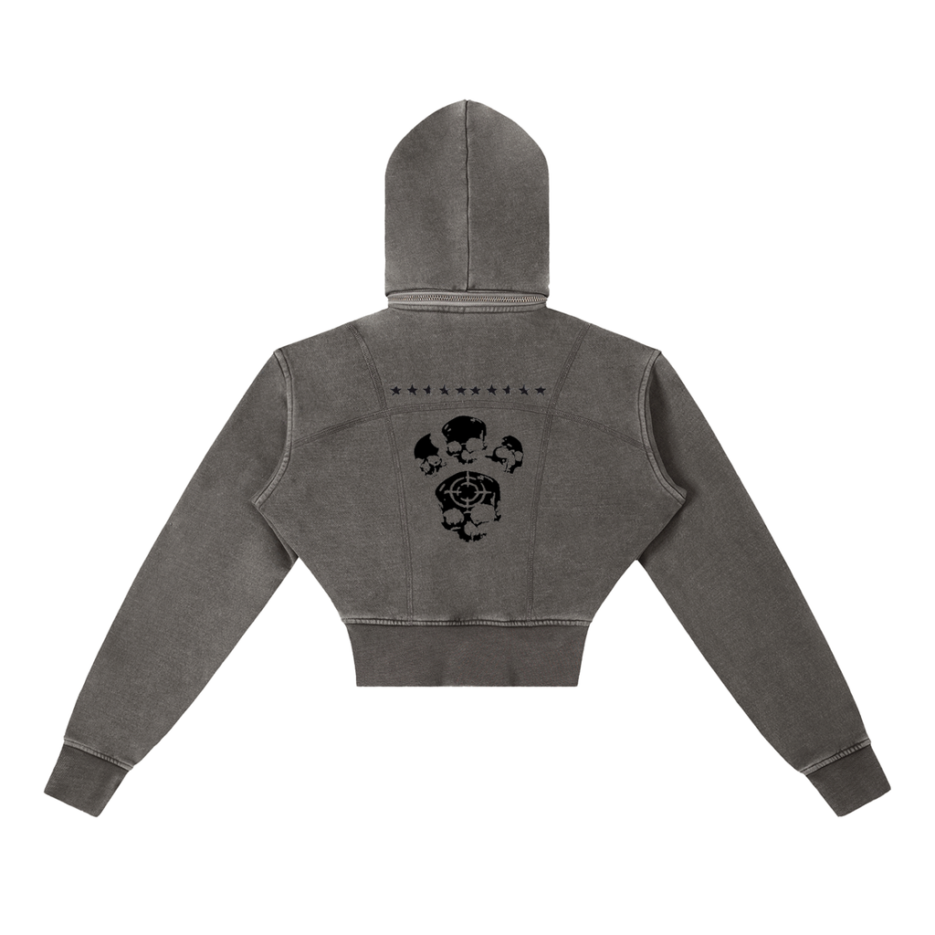 CAUTION Vintage Washed Cropped Fleece Hoodie