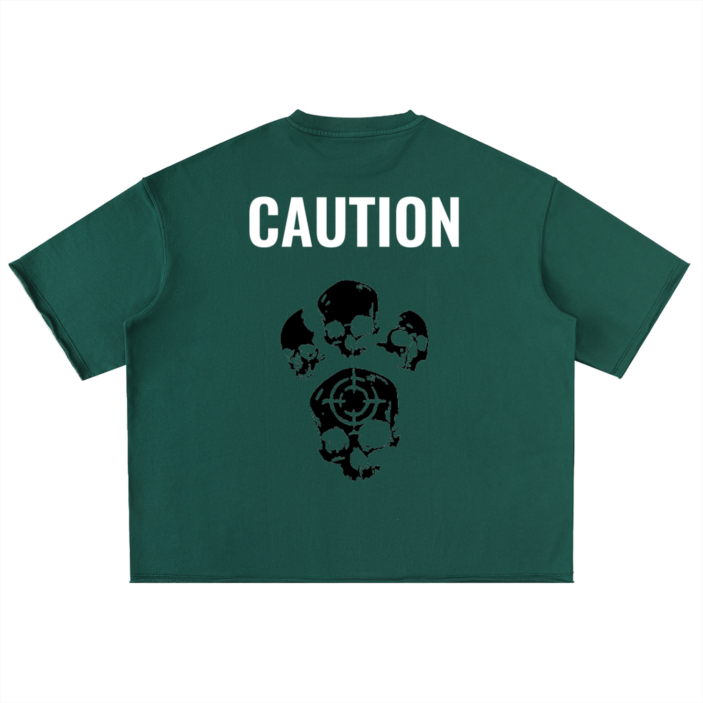 CAUTION Washed Rolled Hem Half Sleeve T-Shirt
