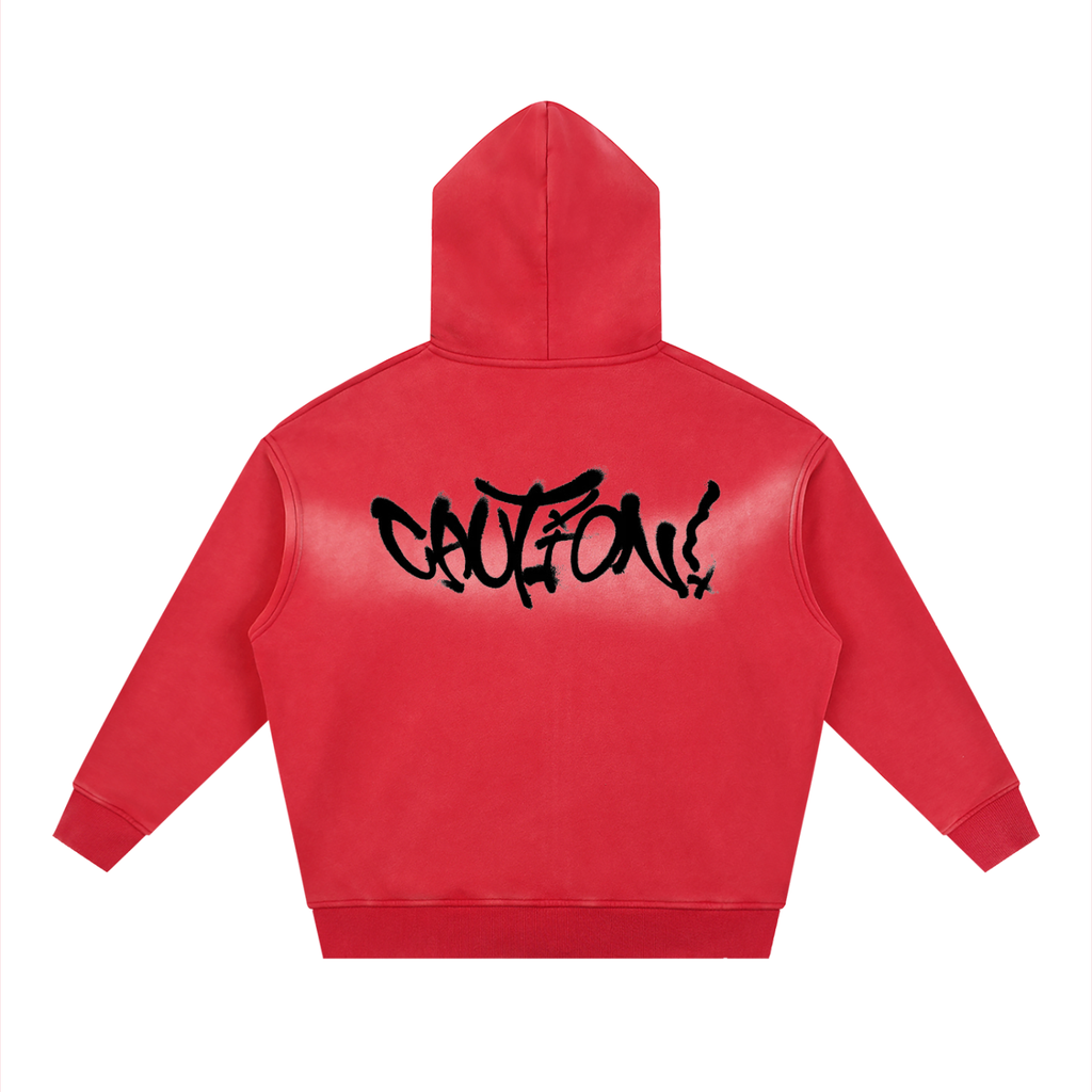 CAUTION Sunfade Two-way Zipper Boxy Fleece Hoodie