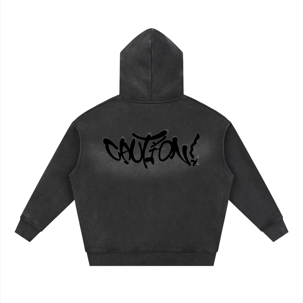 CAUTION Sunfade Two-way Zipper Boxy Fleece Hoodie
