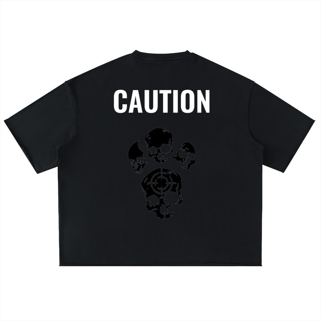 CAUTION Washed Rolled Hem Half Sleeve T-Shirt