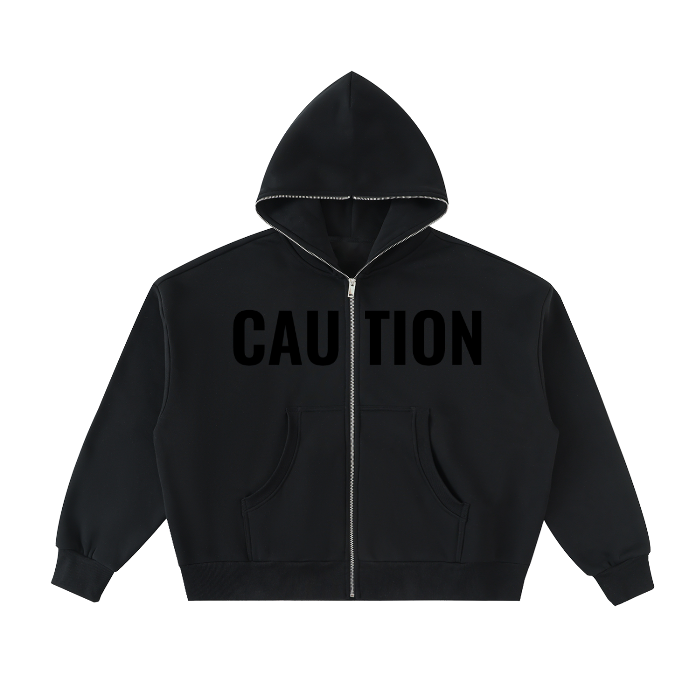 CAUTION Fleeced Full-Zip Boxy Hoodie