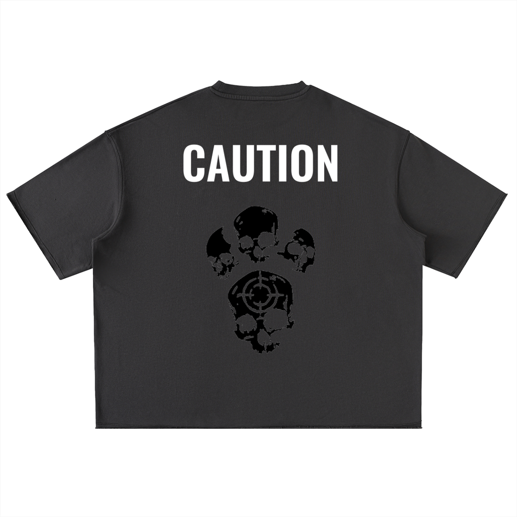 CAUTION Washed Rolled Hem Half Sleeve T-Shirt