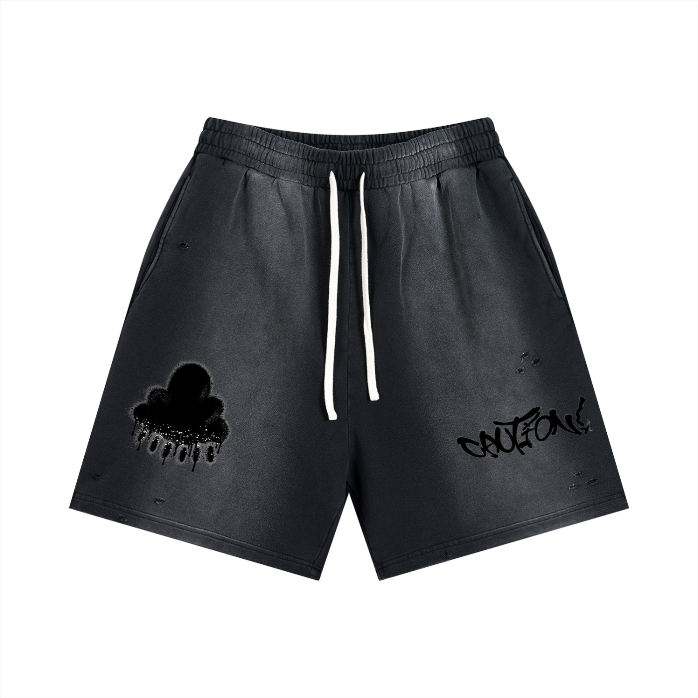 caution Sun Fade Distressed Shorts