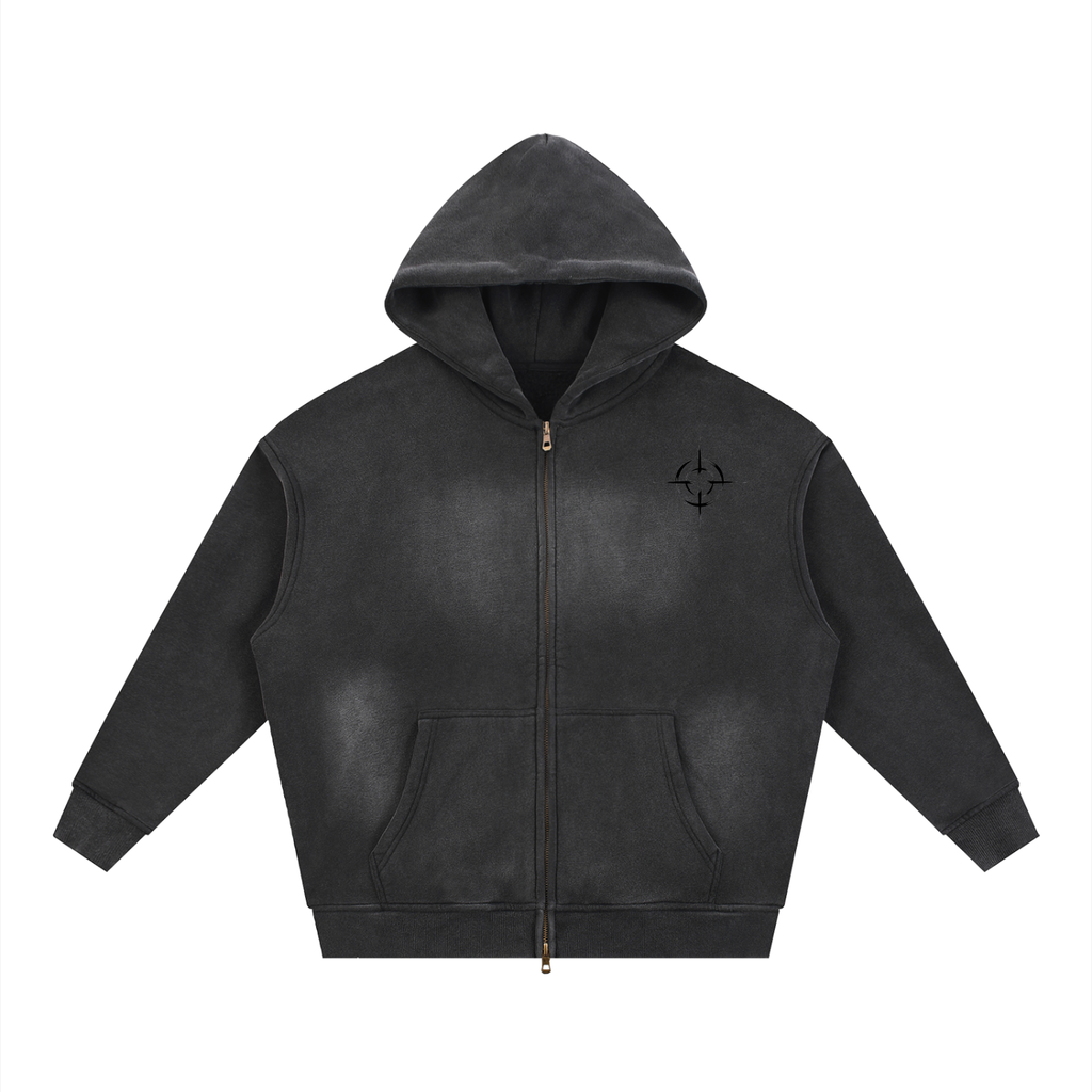CAUTION Sunfade Two-way Zipper Boxy Fleece Hoodie