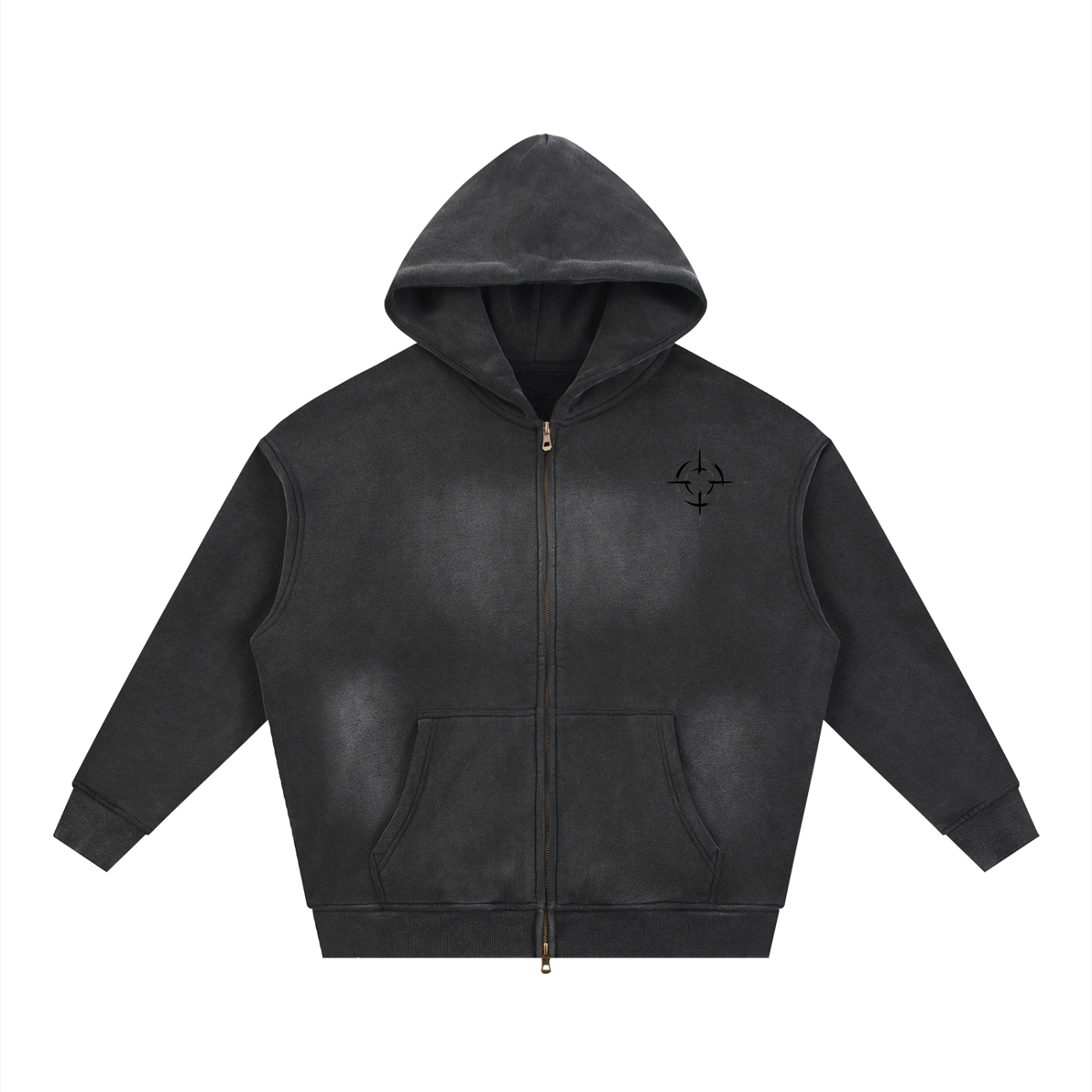CAUTION Sunfade Two-way Zipper Boxy Fleece Hoodie