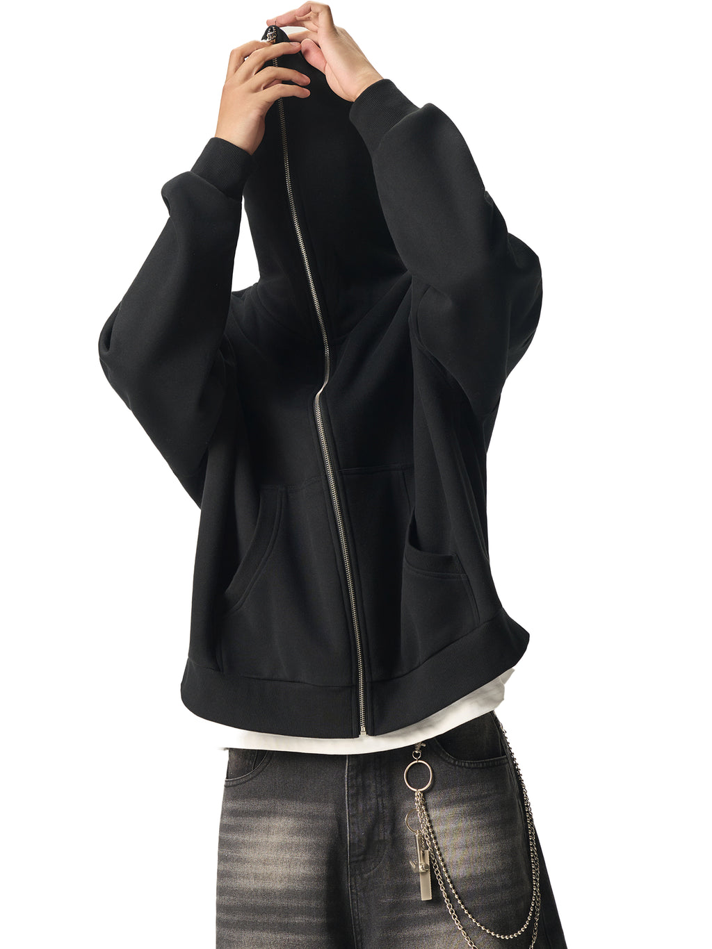 CAUTION Fleeced Full-Zip Boxy Hoodie