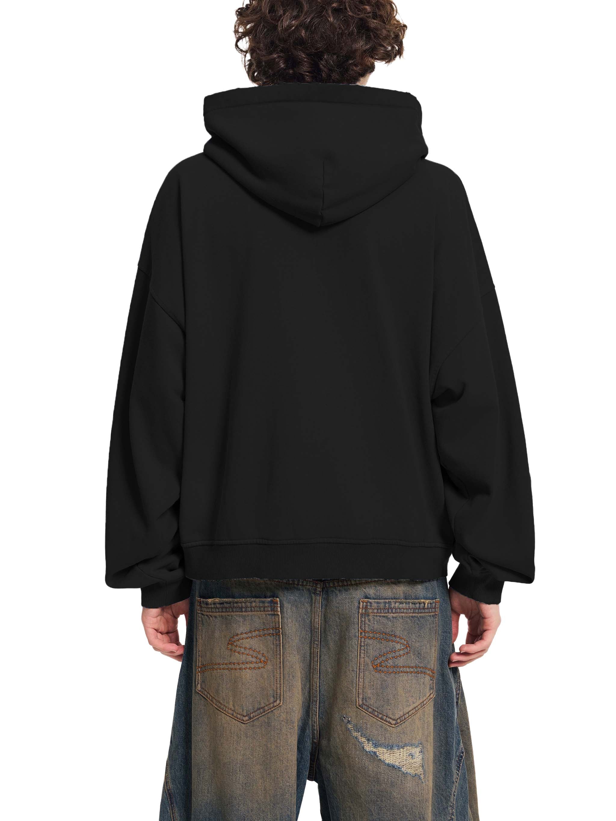 caution Sun Fade Frayed Raw Edge Fleece Zip Hoodie