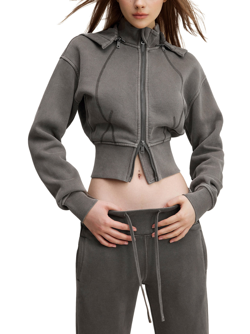 CAUTION Vintage Washed Cropped Fleece Hoodie