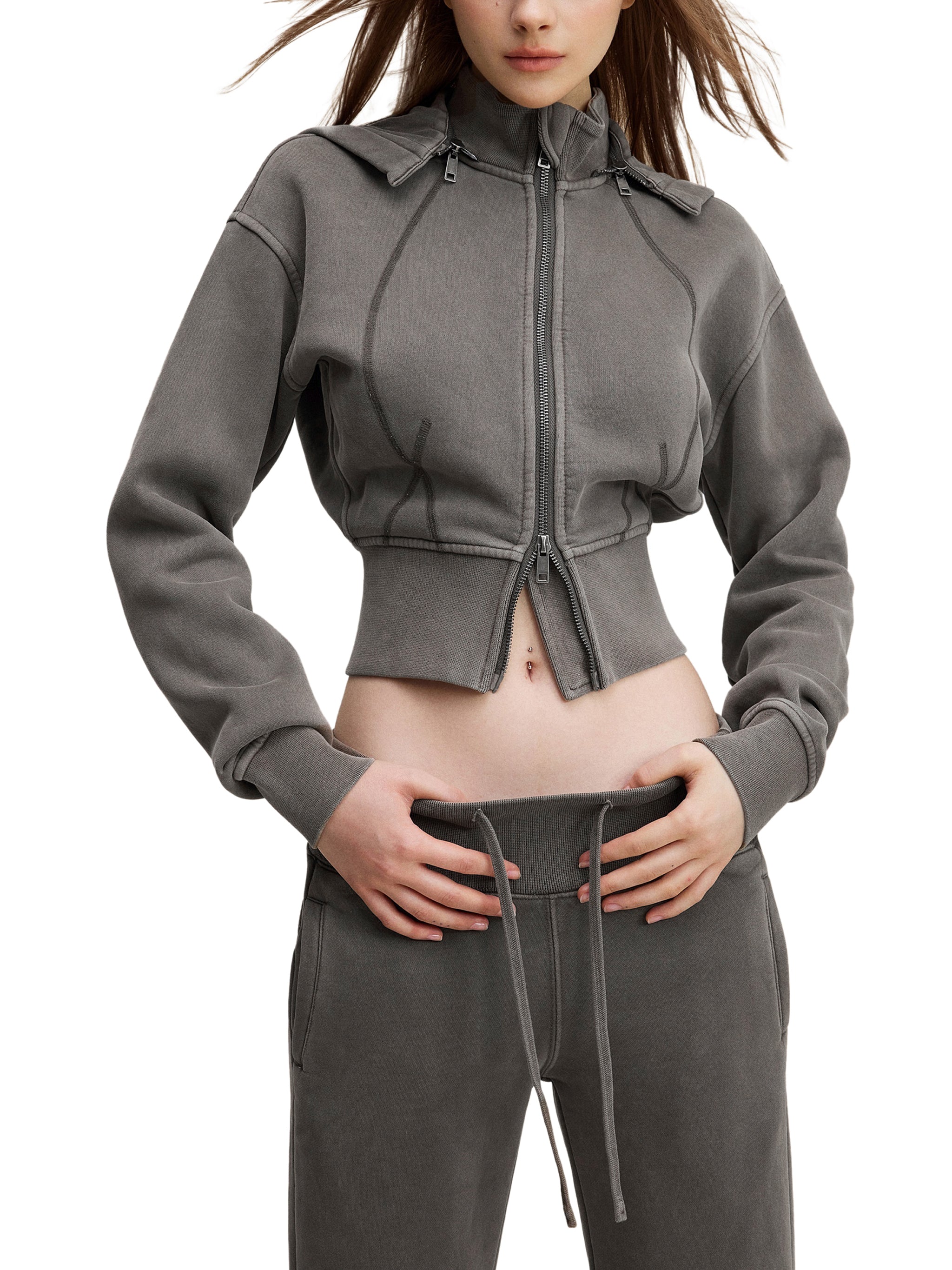 CAUTION Vintage Washed Cropped Fleece Hoodie