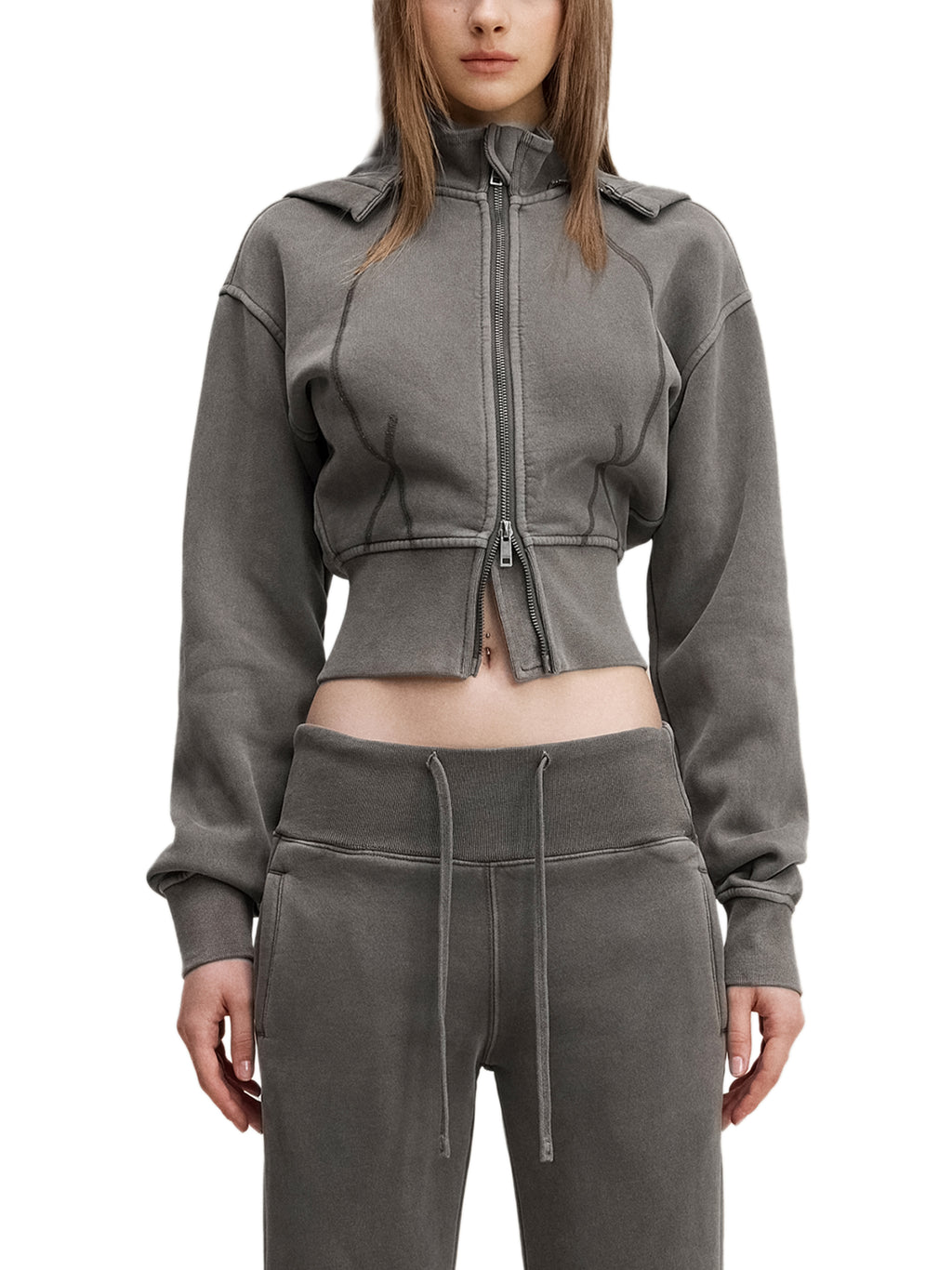 CAUTION Vintage Washed Cropped Fleece Hoodie