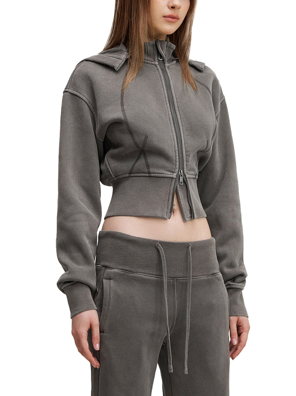 CAUTION Vintage Washed Cropped Fleece Hoodie